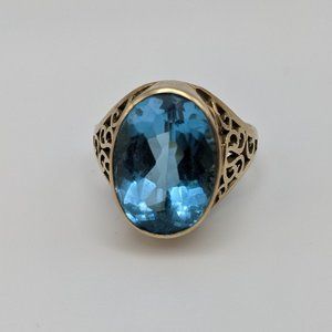 aquamarine and gold ring w/ filigree setting vintage 14K
